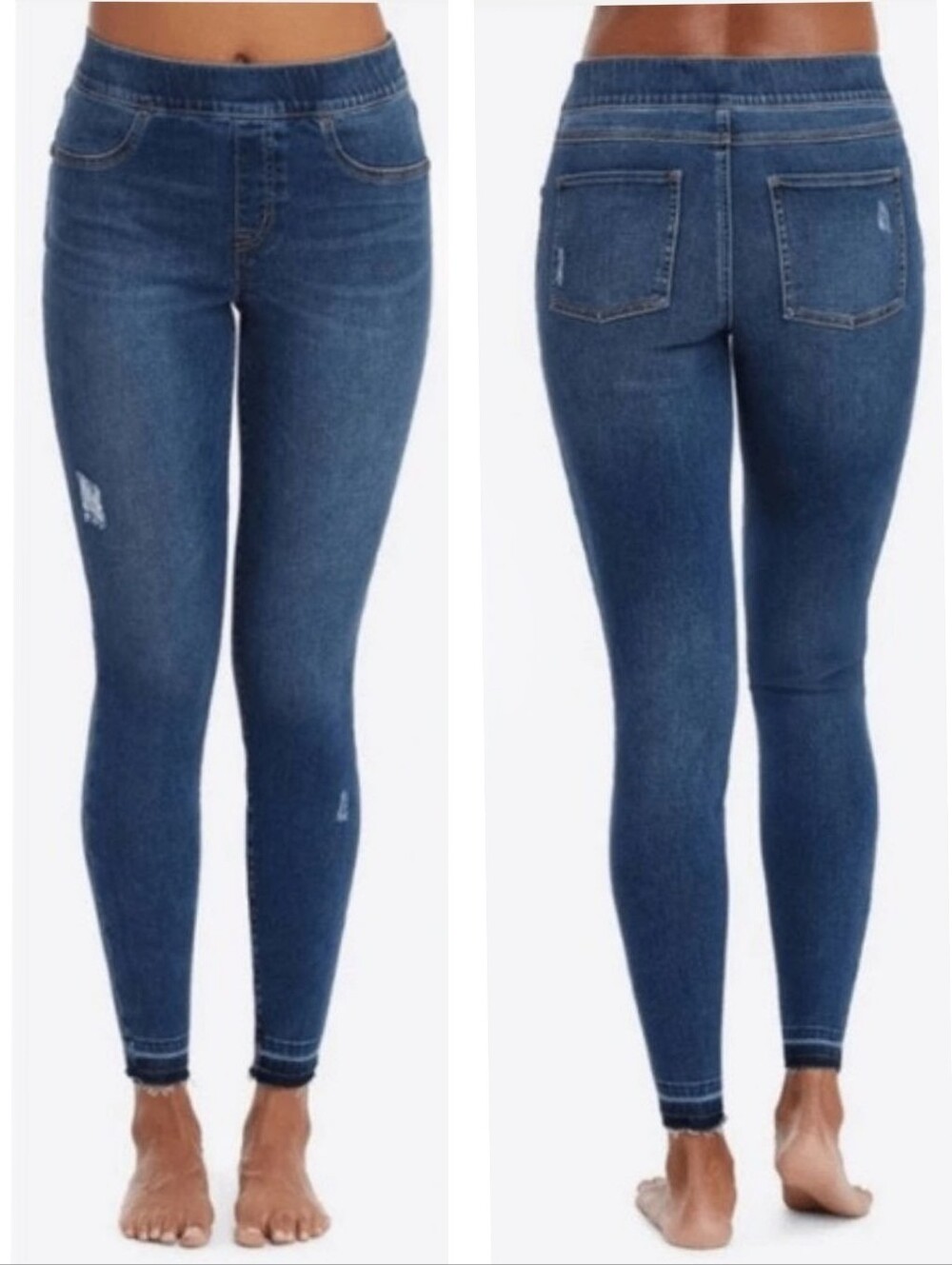 Spanx Women's Pull-on Medium Wash Distressed High Rise Skinny Jeans Stretch XL